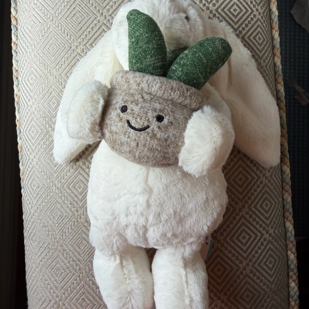 Jellycat Cream Plush Bunny with Plant NWT 85.00